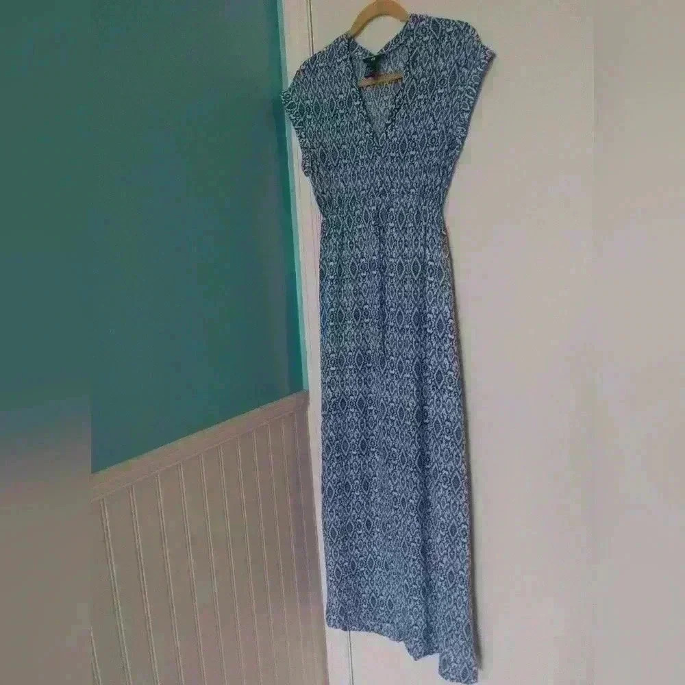 H&M Teal and Blue Aztec Maxi Dress, Size 4, Gently Used
